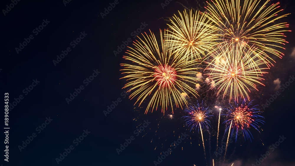 Fototapeta premium Vibrant night sky illuminated by bursting fireworks