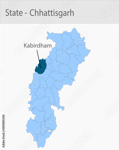 Kabirdham-Chhattisgarh_Map_Chhattisgarh detailed map illustration graphic for educational reference, geographic visualization, design layouts, present