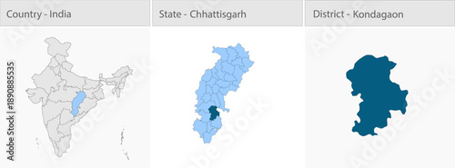 Kondagaon_city_Map_Chhattisgarh detailed map illustration graphic for educational reference, geographic visualization, design layouts, presentations,
