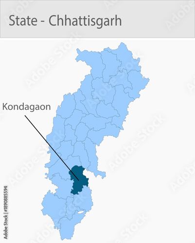 Kondagaon-Chhattisgarh_Map_Chhattisgarh detailed map illustration graphic for educational reference, geographic visualization, design layouts, present