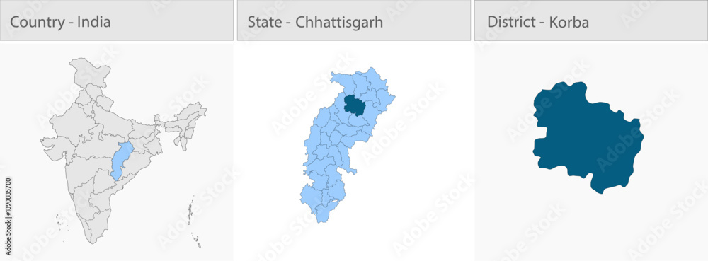 Fototapeta premium Korba_city_Map_Chhattisgarh detailed map illustration graphic for educational reference, geographic visualization, design layouts, presentations, digi