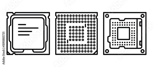 Cpu socket vector black line motherboard components for computer outline illustration