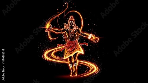 Glowing Neon Illustration of Lord Shiva Dancing Nataraja Pose