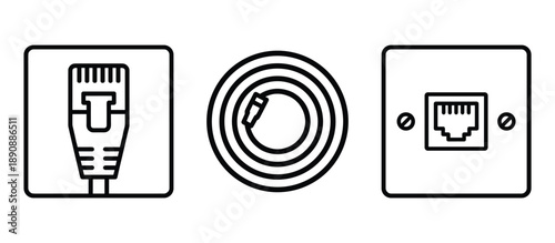 Ethernet cable cord and connector set line drawing network internet connection hardware
