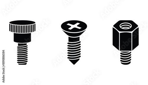 Fastener set featuring various types of bolts screws and nuts for mechanical assembly
