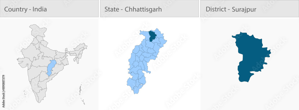 Fototapeta premium Surajpur_city_Map_Chhattisgarh detailed map illustration graphic for educational reference, geographic visualization, design layouts, presentations, d