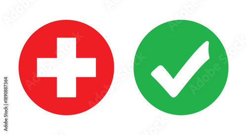 A simple graphic displays two circular icons a red circle with a white plus sign and a green circle with a checkmark