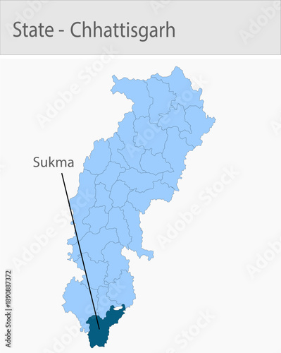 Sukma-Chhattisgarh_Map_Chhattisgarh detailed map illustration graphic for educational reference, geographic visualization, design layouts, presentatio