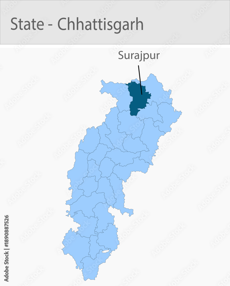 Fototapeta premium Surajpur-Chhattisgarh_Map_Chhattisgarh detailed map illustration graphic for educational reference, geographic visualization, design layouts, presenta