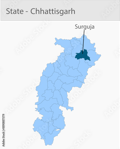 Surguja-Chhattisgarh_Map_Chhattisgarh detailed map illustration graphic for educational reference, geographic visualization, design layouts, presentat