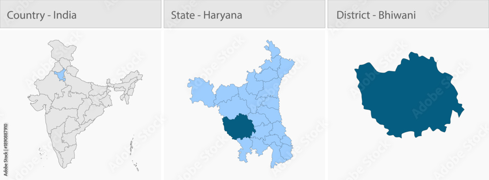 Fototapeta premium Bhiwani Map_Haryana detailed map illustration graphic for educational reference, geographic visualization, design layouts, presentations, digital medi