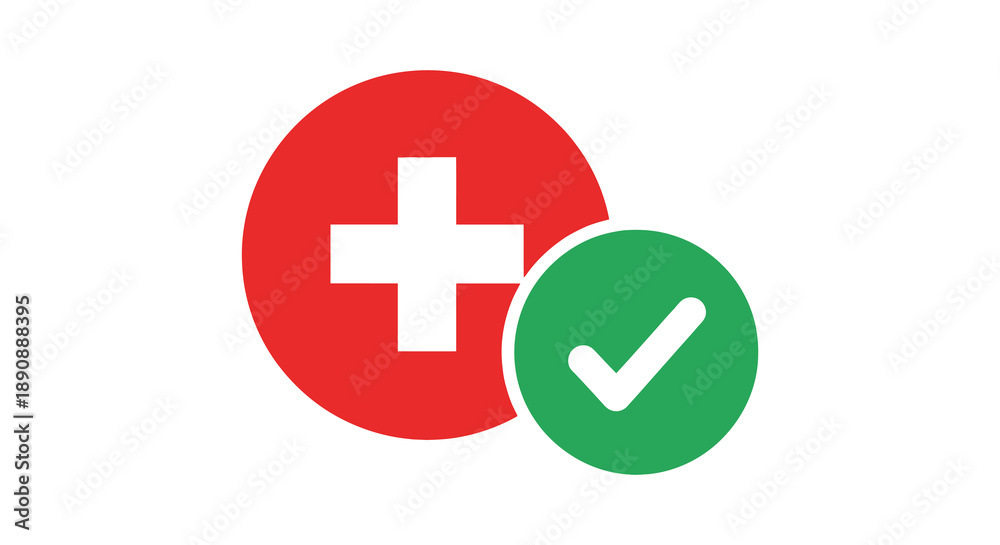 Fototapeta premium A vibrant illustration displays a red circle with a white cross alongside a green circle containing a checkmark