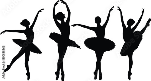 Ballet dancer silhouette set graceful ballerinas performing classical dance poses isolated white background black vector illustration design