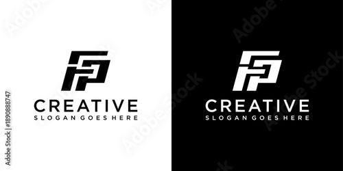 FP or PF initial letter logo design vector