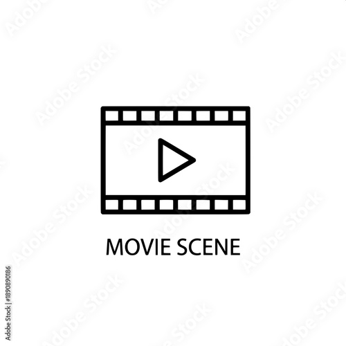 Icon representing a movie scene with a play button on a film strip background