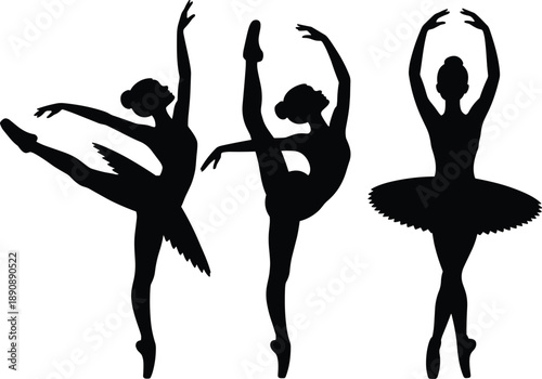 Elegant ballet dancer silhouette set graceful female classical dance poses isolated white background black vector illustration design