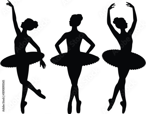 Ballet ballerina silhouette set elegant classical dancers standing poses isolated white background black performing arts vector illustration design