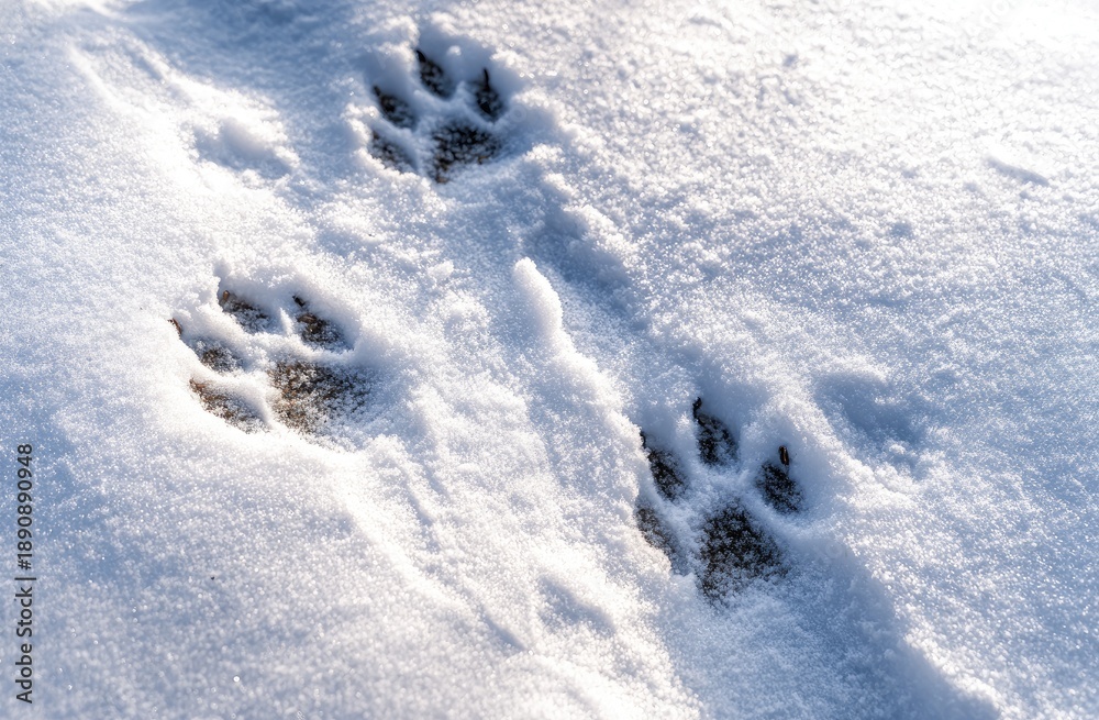 Obraz premium Animal tracks imprinted on fresh white snow, revealing paw prints