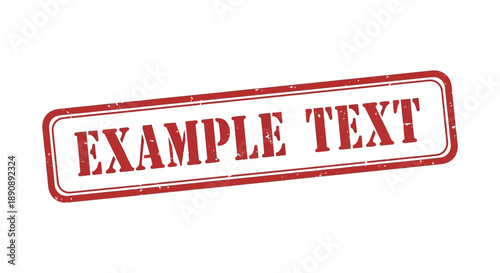A red rectangular stamp with the words example text prominently displayed in bold uppercase lettering high quality professional