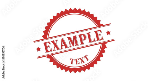 A vibrant red starburst shaped seal prominently displays the word example above smaller text lettering high quality professional detailed