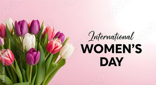 Bouquet of Tulips in Soft Pastel Colors on Pink Gradient Background for International Womens Day Greeting International Women's Day