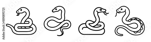 Outline snake icons set, simple reptile animal line art design vector