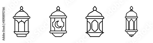 Islamic arabic lantern line art icons set for ramadan eid design.