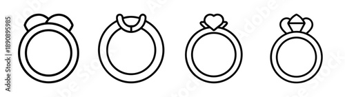 Set of four minimalist line art ring icons for jewelry designs