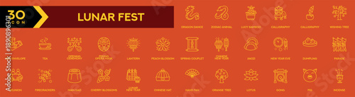Lunar Fest icon set inspired by Chinese New Year and Lunar Festival traditions.
Perfect for holiday promotions, branding, social media, apps, websites, and festive marketing designs.