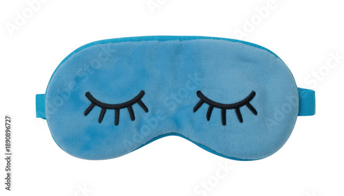 Blue sleep mask with closed eyes eye mask blue fabric isolated on a transparent background