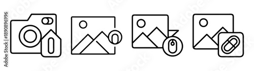 Media management icons: camera, image, mouse, link interface