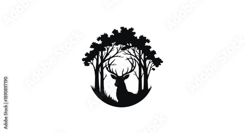 Majestic stag silhouetted within a forest clearing, evoking a sense of wild nature and peaceful solitude.
