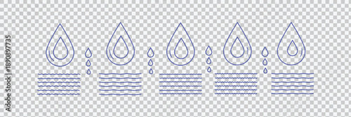 Vector blue water drop icon set. Flat droplet logo shapes collection