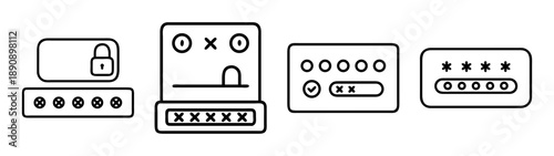 User authentication password security and login access outline icons