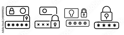 Secure login, user authentication, password access system icons
