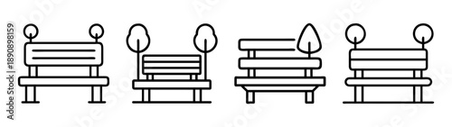 Outdoor park bench outline icons set for public spaces design