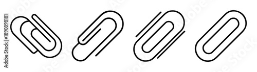 Minimalist paper clip outline icon set for office stationery.