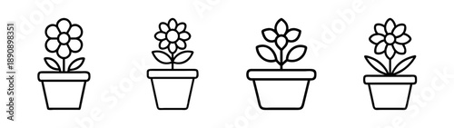 Minimalist line art potted flower icon set for nature decor theme
