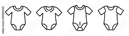 Baby bodysuit line icons set. simple baby clothing outline symbols kit.