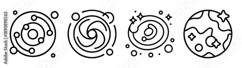 Space and galaxy line icons set. cosmos planet universe theme