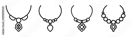 Collection of four minimalist outline necklace with pendant icons