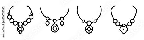 Fashion jewelry necklace line art icons set. minimalist design.