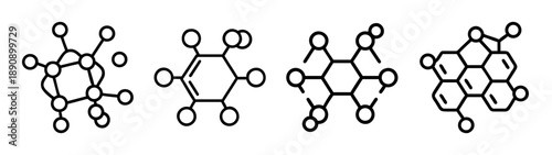 Diverse organic chemistry molecular structures scientific icons