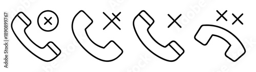 Phone call decline icons set. end call or no incoming call symbols.