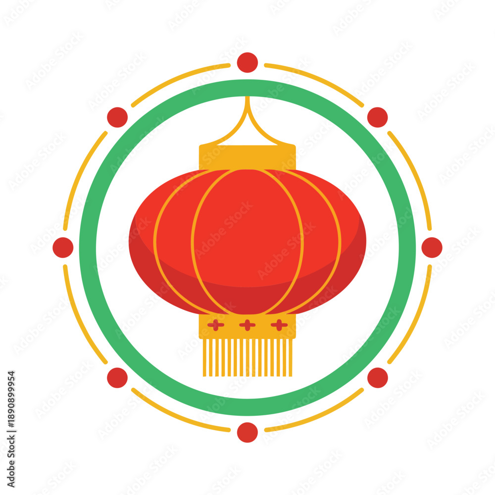Fototapeta premium Traditional lantern medallion, circular frame with dots, lunar new year logo for countdown parties, night parade flyers, cultural celebration graphics