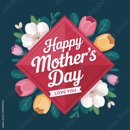 Spring floral wreath border with hearts, mothers day frame, printable photo overlay, greeting card backdrop, social banner, celebration template