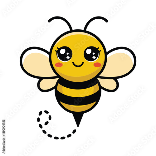 Summer garden festival mascot, cheerful bee with spiral trail, farmers market signage element, pollinator garden tour session branding graphic