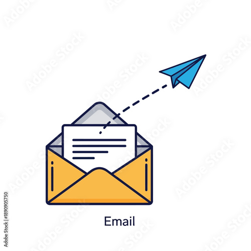 Sending email with paper plane icon Vector, illustration