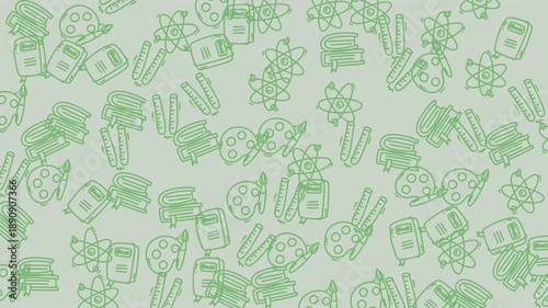 Seamless Pattern of Cute Cartoon Plants and Flowers in Pots.