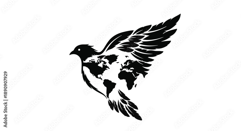 Fototapeta premium Dove of peace with world map wings symbolizing global harmony and unity